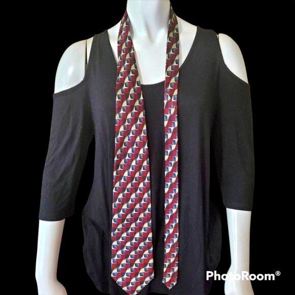 Ziggurat by Mulberry Red, Blue, Gray, & Black Silk Tie - Picture 1 of 5